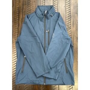 Tumi Tech Mens Full Zip Windbreaker Jacket Blue Stowable Hood Size M